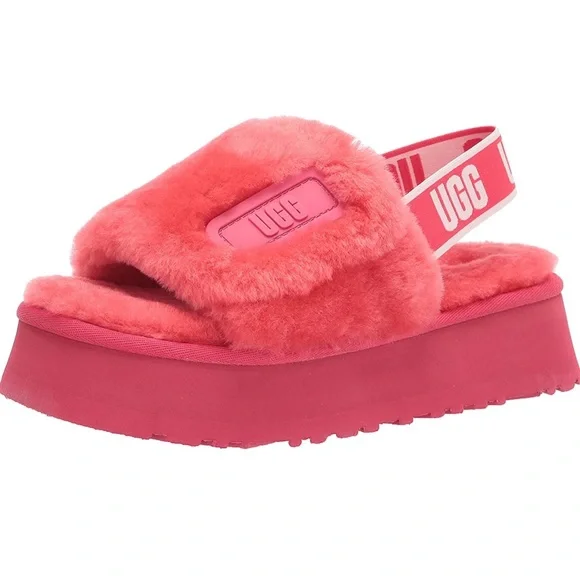 UGG Disco Slides Sandals Pink Cloud Sheepskin Fluff Fur Slingback Strap Logo - Picture 15 of 15